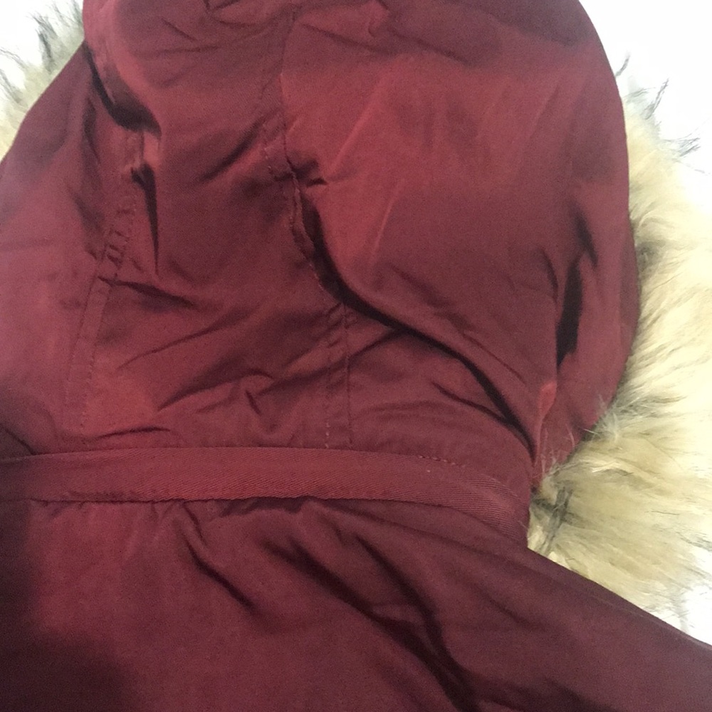 Women's Burgundy Parka with Faux Fur Hood - Picture 8 of 15